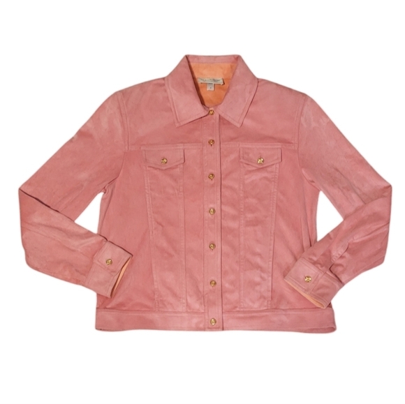 VTG St John Sport by Marie Faux Suede Button Jacket Gold Hardware Pink Orange - Picture 2 of 12